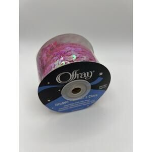 Offray Hot Pink Elastic Sequin Ribbon Trim 1.5in x 3yd Iridescent Stretch